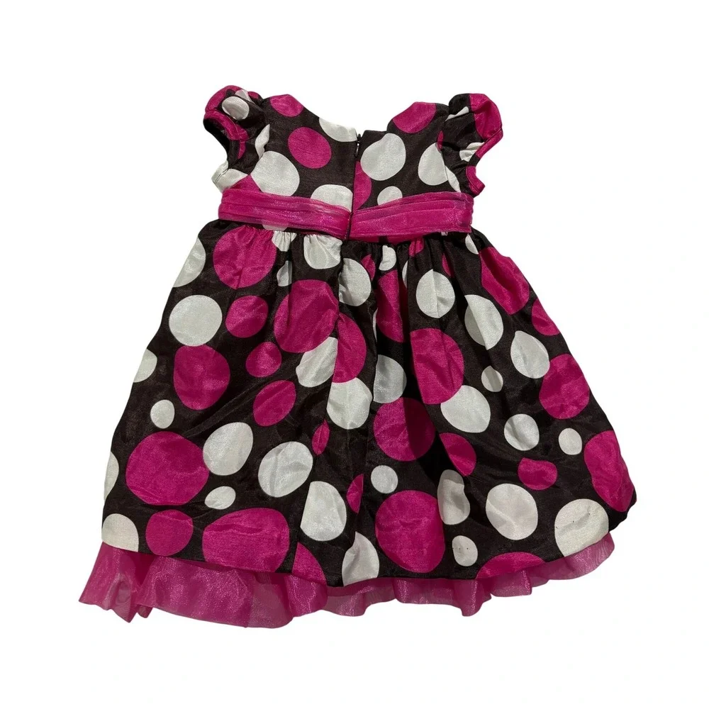 Bonnie Baby Polka Dot Party Dress Pink Brown 12M With Bloomers